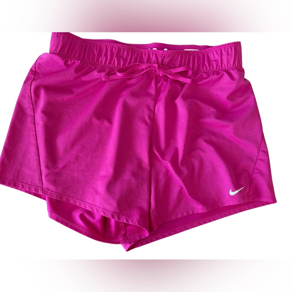 Nike Pro Dri-FIT mid-rise shorts, wide  waistband vibrant pink/fuchsia color.